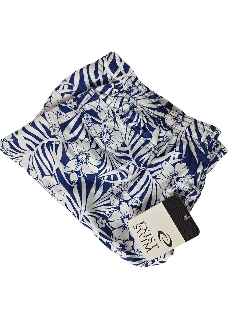 Exist Mens Swim Trunks Blue White Floral Palms 4XL